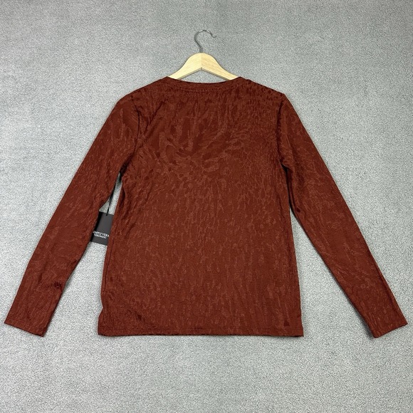 Simply Vera Vera Wang Shirt Women XS Rust Textured Crewneck Top Soft Stretch New - Picture 3 of 10